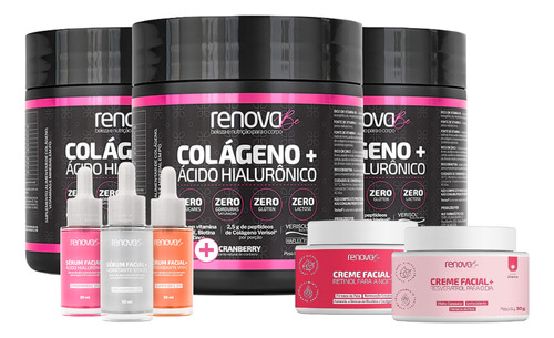 Kit Colágeno Verisol + Sérum + Creme Facial Renova Be Sabor Cranberry