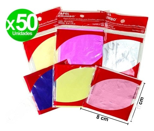 Pack X 50 Papel Chumbo Bombon Metalizado De Colores 8 X 8 