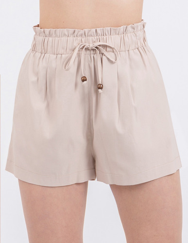 Short Beige Con Efecto Paper Bag Y Jareta En La Cintura