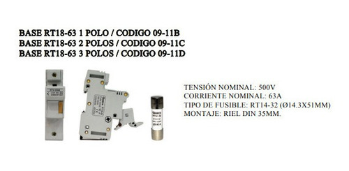 Base Con Tornillo Para Fusible Rt14-63 1 Polo 