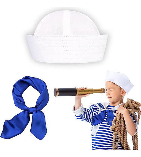 Sombreros Marinero Blancos Y Bufanda Azul Sombreros Capitan