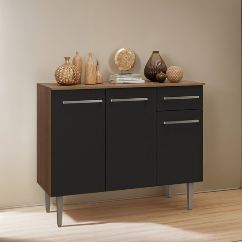 Gabinete Aparador Buffet 3 Puertas Madesa Color Mn Color Marrón/Negro