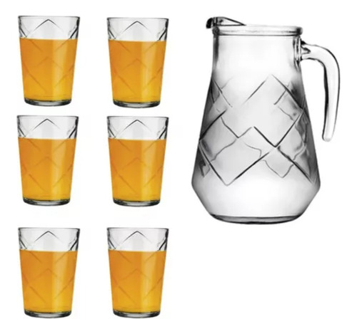 Set Jarra De Vidrio 1,5lt + 6 Vasos Vidrio  De 250ml