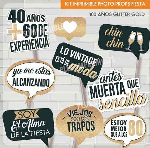 Imprimible Photoprop Carteles Divertidas Cumpleaños 100 Años
