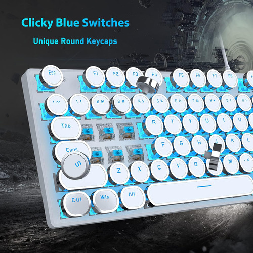 Teclado Mecanico Blanco 104 Teclas Retropunk Backlit Azul