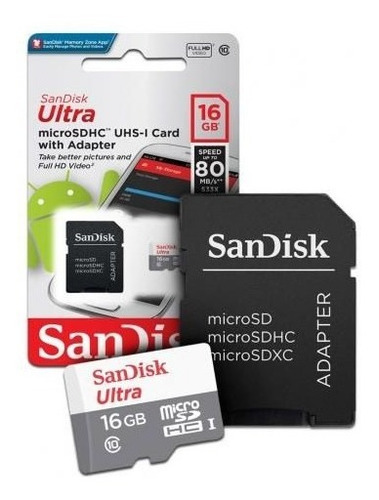 Cartão Micro Sd 16gb Sandisk Classe 10 80mb/s Nota Fiscal F