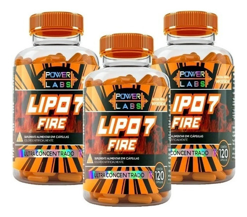 Kit 3x Lipo 7 Fire 360 Caps Melhor Termogênico | Power Labs Sabor Sem Sabor