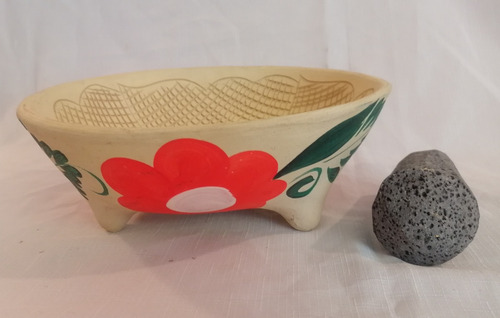 Molcajete De Barro Blanco Grande Incluye Tejolote 28 Cm