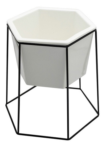 Maceta Ceramica Hexa C/base D17x20cm Blanco/negro