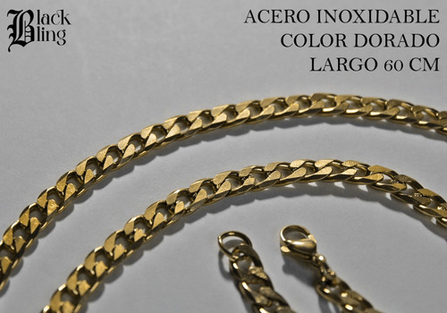 Colalr Basico Color Oro Eslabon Cubano Acero Inoxidable