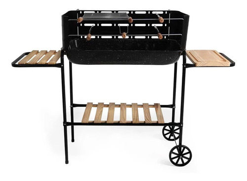 Parrillero Parrilla Portátil Mor Jardín Rodeio A Carbon. Movil Con Ruedas, Mesas Auxiliares Y Accesorios