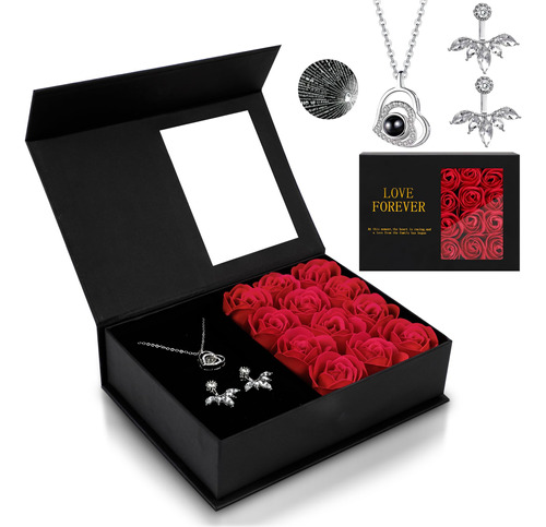 Caja Regalo: Rosas Eternas, Proyeccion, Collar, Aretes.