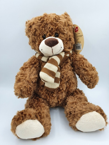 Imagen 2 de 6 de Peluche Oso Marron Y Oso Beige Con Bufanda Mediano 18cm