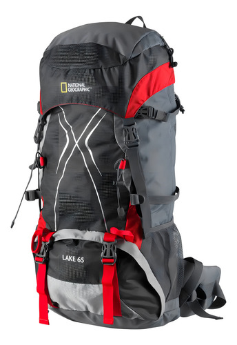 Mochila Lake 65 Lts Gris/roja Mod. Mng065 Nat Geo. Color Gris oscuro Diseño de la tela Ripstop