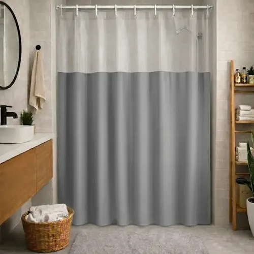 Cortina Box Banheiro Lisa Antimofo Vinil Grosso Impermeável Com Visor 1,35m X 2,00m Wiki Home Cinza