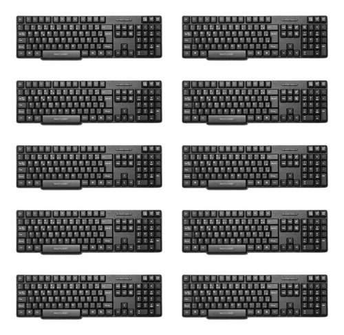 Kit 10 Teclado Slim Preto Usb Multilaser - Tc213 Atacado