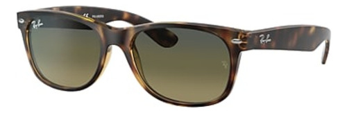 Óculos de sol polarizados Ray-Ban New Wayfarer Classic Médio armação de náilon cor matte havana, lente blue/green de cristal degradada, haste matte havana de náilon - RB2132