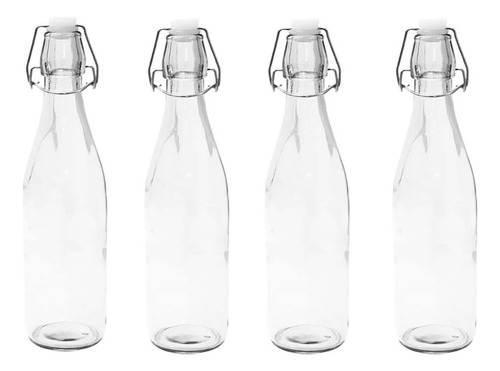 Botellas De Vidrio + Tapón Mecánico Pack X 4