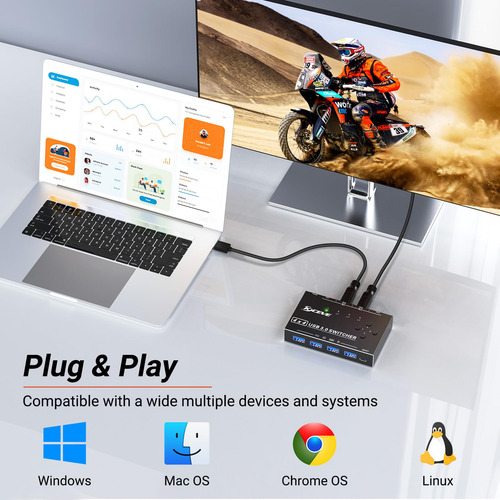 Switch Usb 3.0 Para 4 Computadoras, Mleeda Selector De 4