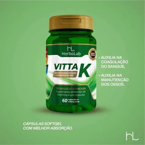Vitta K2 Pura 400mg 60 Cápsulas Sabor Sem Sabor Herbolab