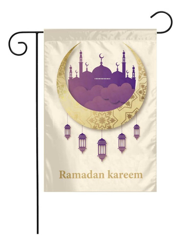 Ramadán Kareem Bandera De Jardín Con Luna Dorada, 12 X 18, D