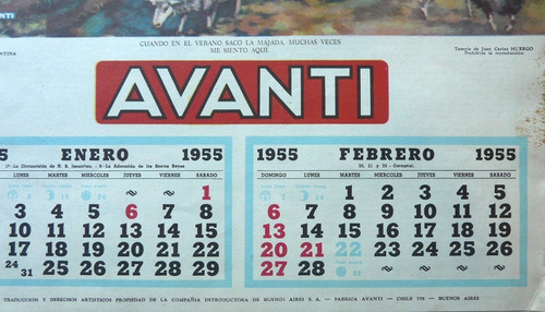 Imagen 2 de 8 de Antiguo Almanaque Avanti. Año 1955 (completo). 15006