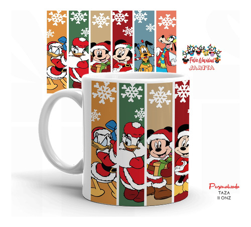 Taza Y Botella Personalizada Mickey Navidad