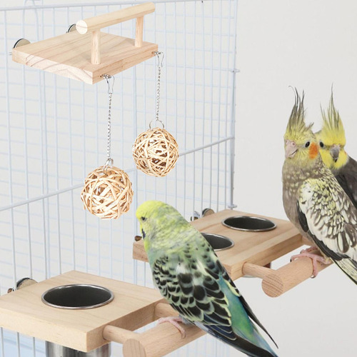 Percha De Madera Para Pájaros, Soporte Con Bola De Ratán