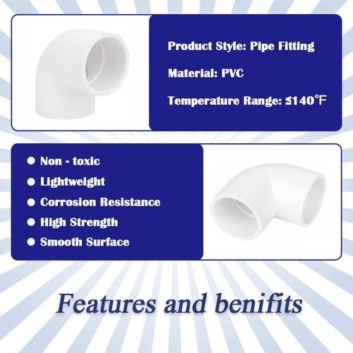10 Adaptadores De Codo De 90 Grados Pvc Blanco 1/2 Pulgada