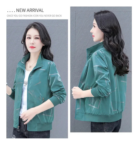 Chaqueta Estampada Con Cuello Alto Y Cremallera Para Mujer