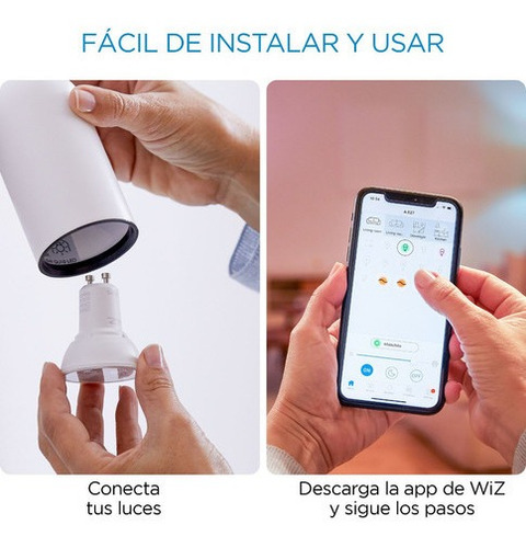 Imagen 3 de 10 de Foco Inteligente Led Wifi Wiz Color 4.9w Gu10 X4 Unidades