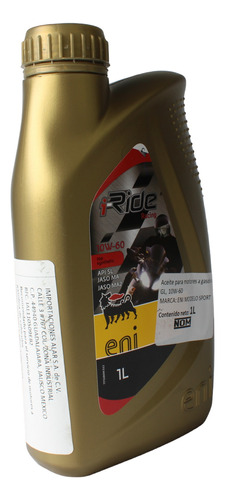 Aceite Eni 100% Sintetico 10w-60 I-ride Racing 1 Ltro