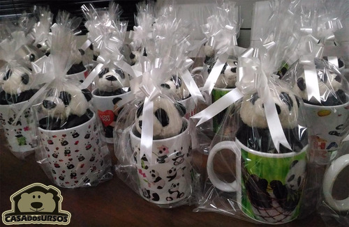 Presente Caneca + Urso Panda 15cm Pelúcia Feliz Aniversário