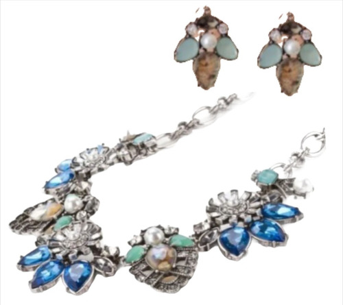 Collar Y Aretes Azul Perlas Gossip Collection C025