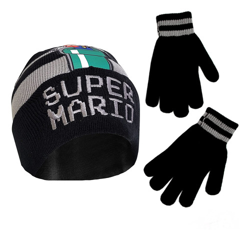 Nintendo Boys Winter Hat And Kids Gloves Set Super Mario Bea