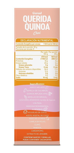 Cereal Querida Quinoa Chai M De Maní - Caja Con 12 Pzs
