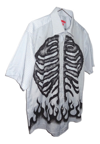 Imagen 2 de 6 de Camisa Bones Esqueleto Huesos Grunge Zombie Pintada A Mano C