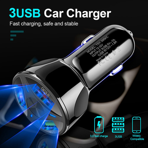 Cargador Auto Triple Carga Rapida Para Samsung S23 S24 Ultra Blanco