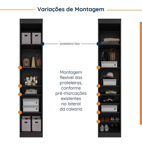 Guarda Roupa Modulado De Canto Com Espelho 6 Portas 3 Wt