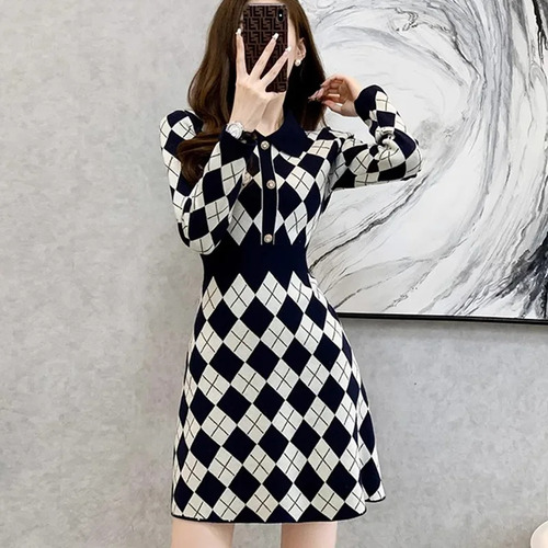 Vestidos De Mujer Delgados A La Moda A Cuadros Para Invierno