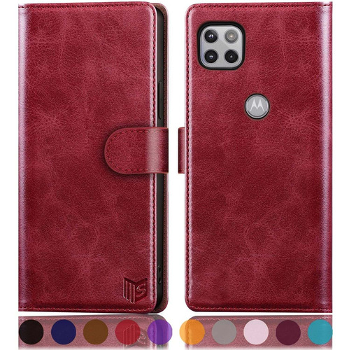 Funda Para Moto One 5g Ace 2021, Billetera/rojo/cuero