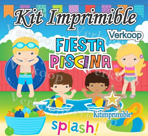 Kit Imprimible Fiesta Piscina Pool Party Candy Bar Niño A