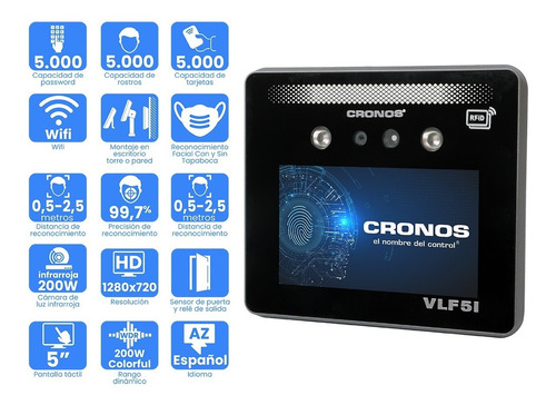 Imagen 6 de 10 de Reloj Facial Control Asistencia Accesos Cronos Visible Light