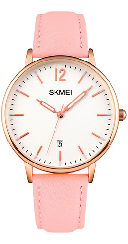 Reloj Mujer Skmei 1724 Cuero Ecologico Minimalista Elegante Color de la malla Rosado