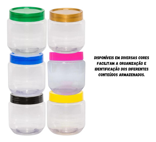 Pote Plástico 250ml C/ Tampa Rosca Variadas - 50 Unidades Cor Branco