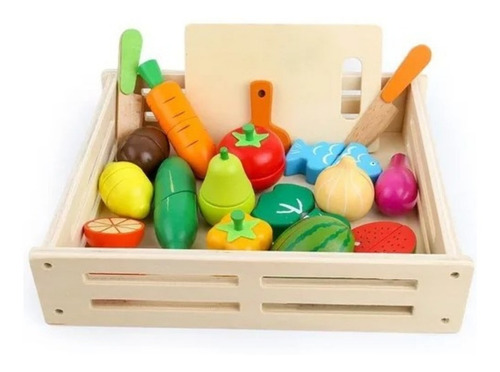 Set Corta Frutas Y Verduras Madera Con Iman Juego 17 Piezas