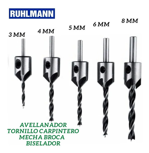 Biselador Avellanador Tornillo Carpintero Mecha Broca 6 Mm
