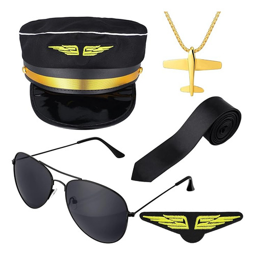 Kit Disfraz Capitan Piloto Aerolinea 4 Piezas Sombrero Pilot