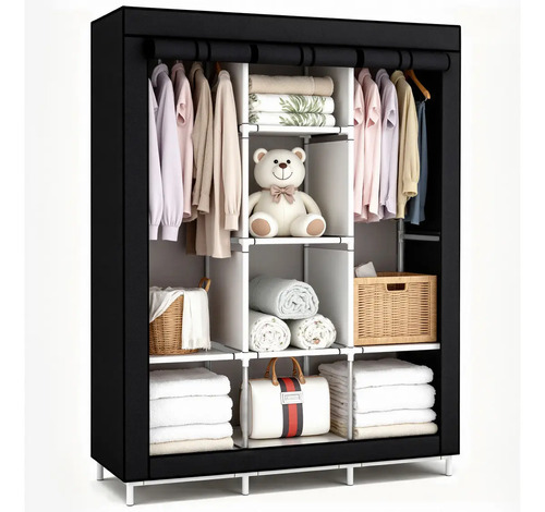 Organizador De Ropa Mueble Para Ropa Armable Rack Closet Color Negro