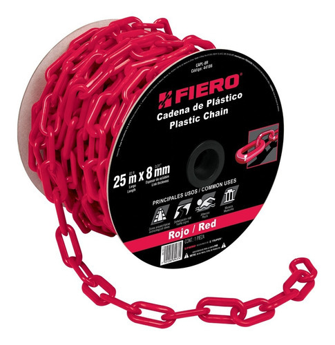 Cadena De Plástico De 8mm Para Intemperie 25 Metros Colores Color Roja